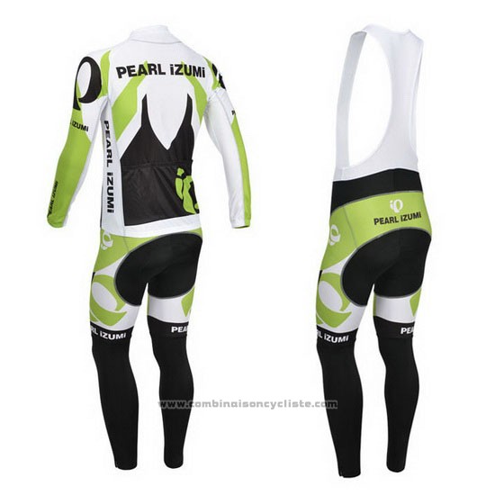 2013 Maillot Cyclisme Pearl Izumi Blanc et Vert Manches Longues et Cuissard